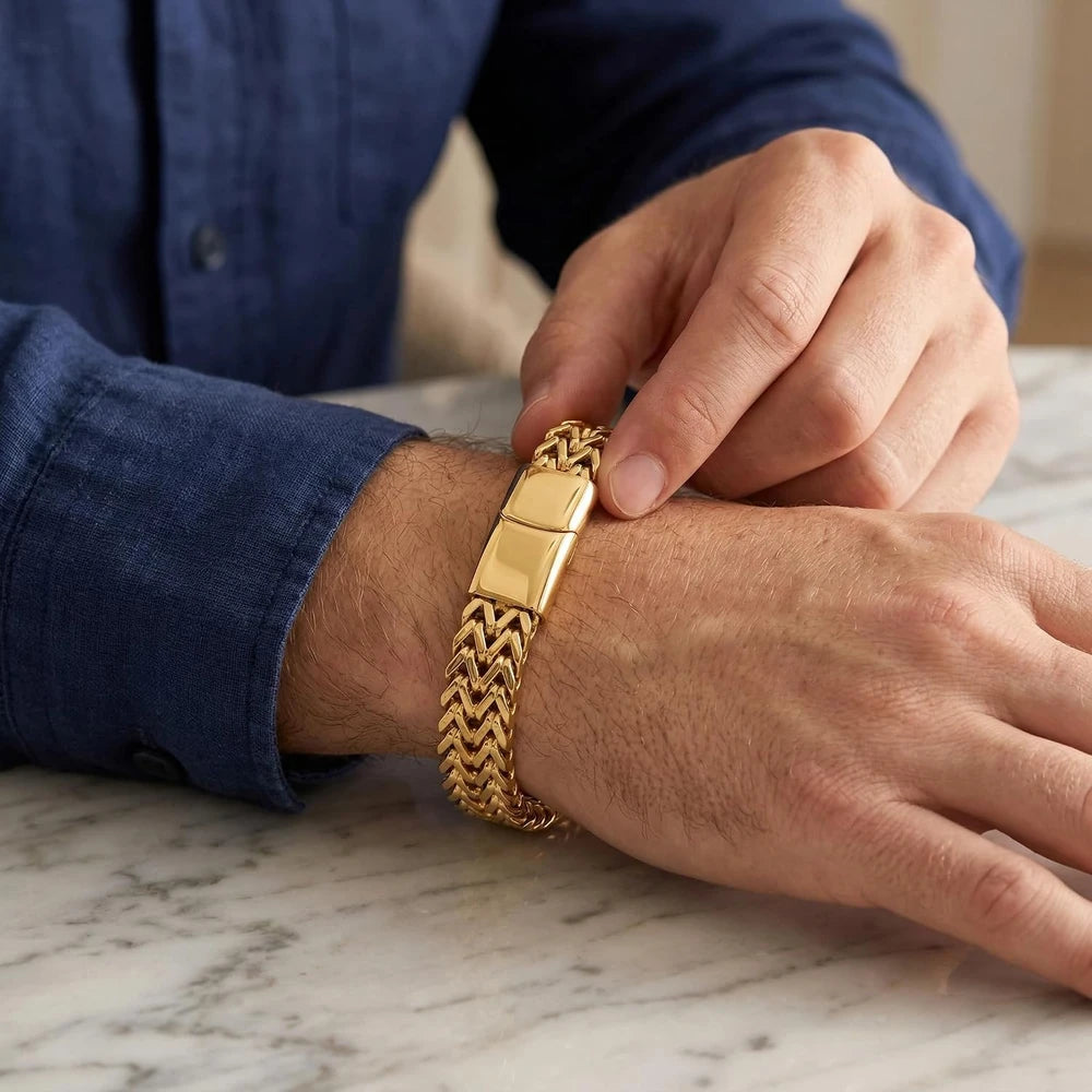 18K Gold Wide Mesh Cuban Bracelet