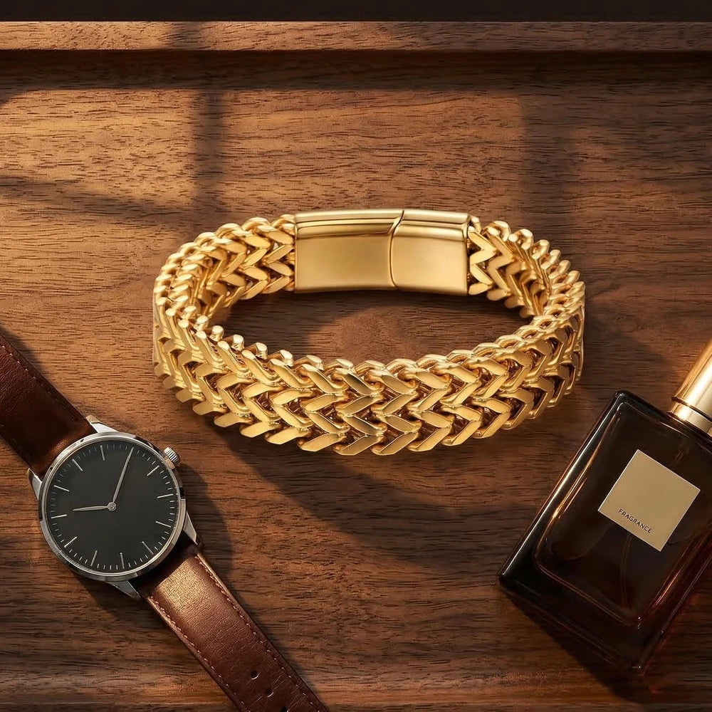 18K Gold Wide Mesh Cuban Bracelet