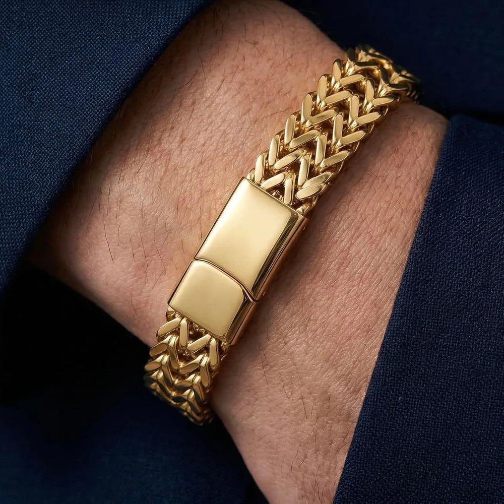 18K Gold Wide Mesh Cuban Bracelet