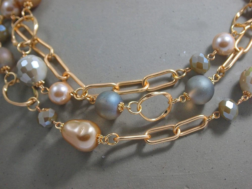 Layered Mother of Pearl Statement Necklace
