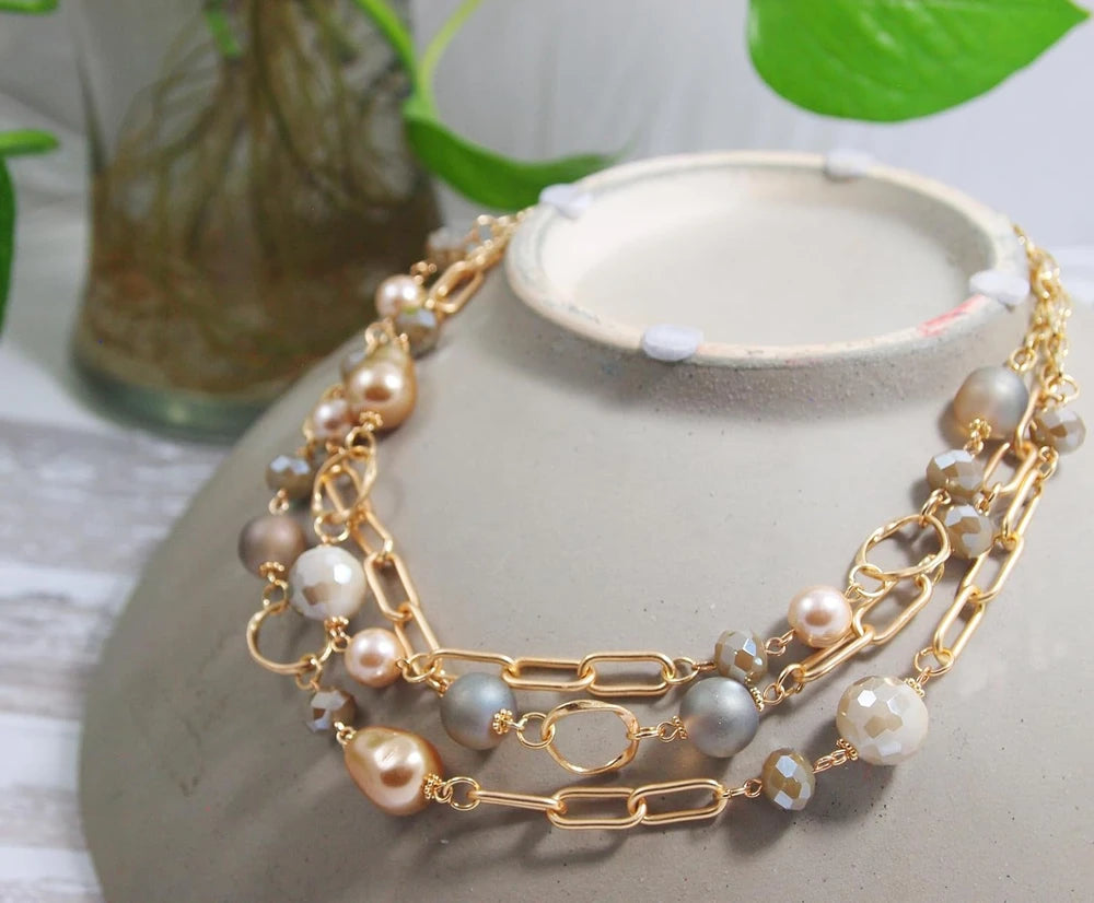 Layered Mother of Pearl Statement Necklace