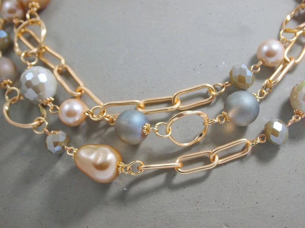 Layered Mother of Pearl Statement Necklace