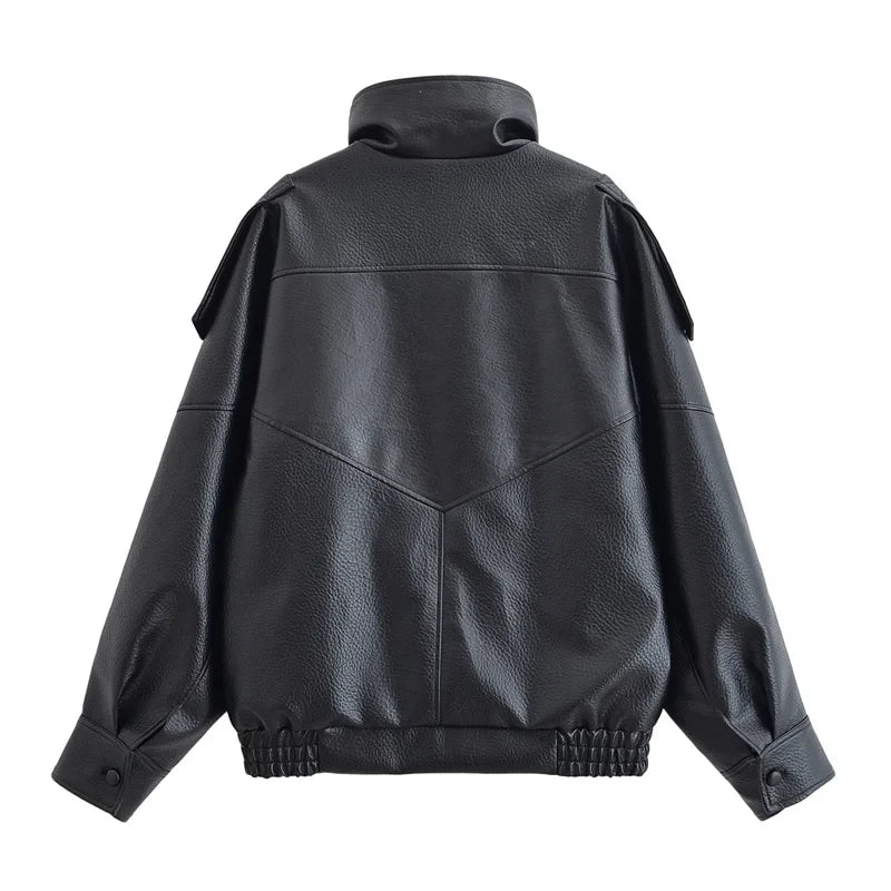 Black Faux Leather Motorcycle Jacket