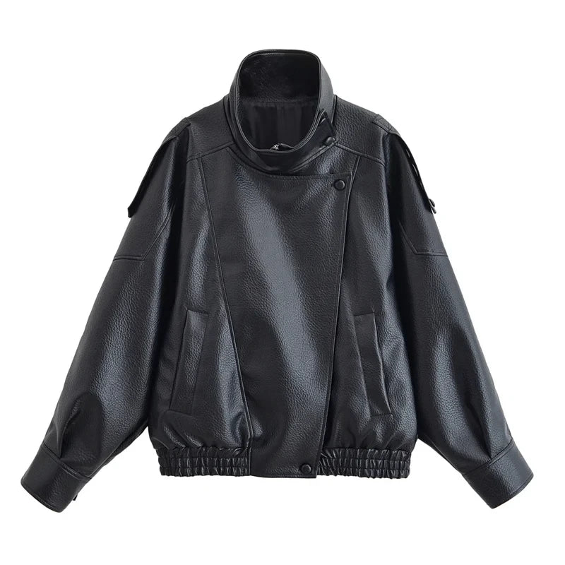 Black Faux Leather Motorcycle Jacket