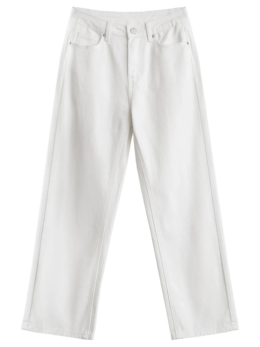 Cotton High Waisted Straight Leg Jeans
