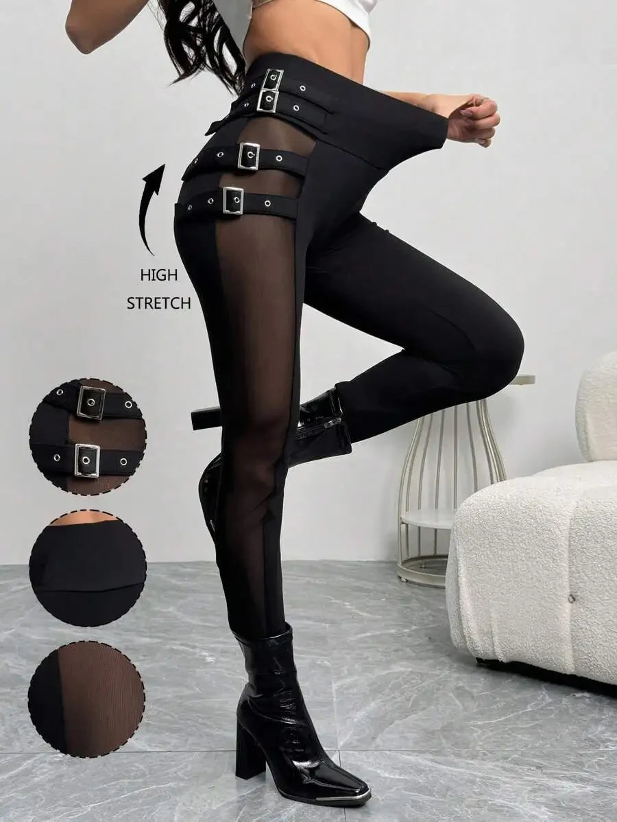 Mesh Patchwork Slim Fit Women Tights