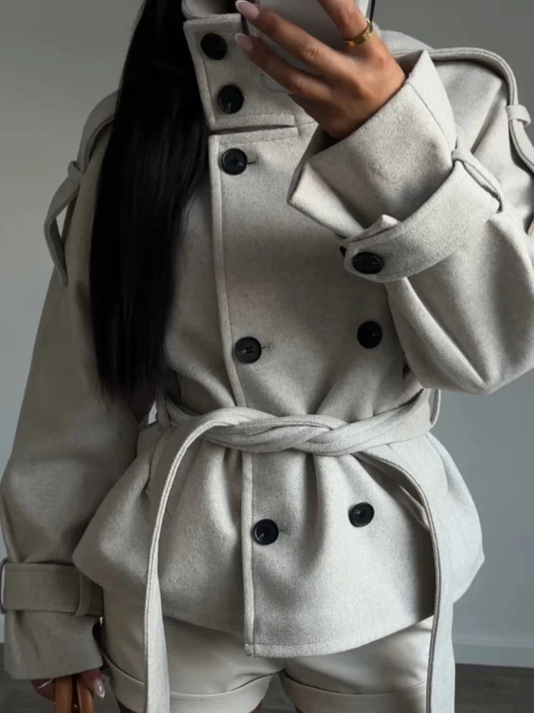 Wool Blend Tie Waist Coat