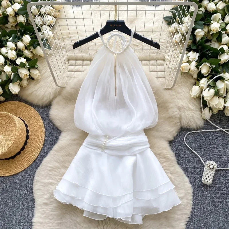Lace-Up Halter Mini Dress