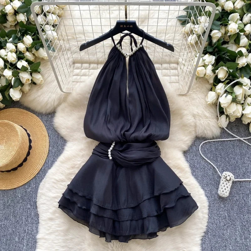 Lace-Up Halter Mini Dress