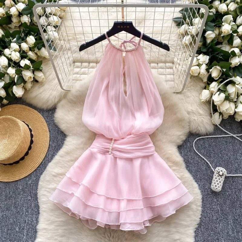 Lace-Up Halter Mini Dress