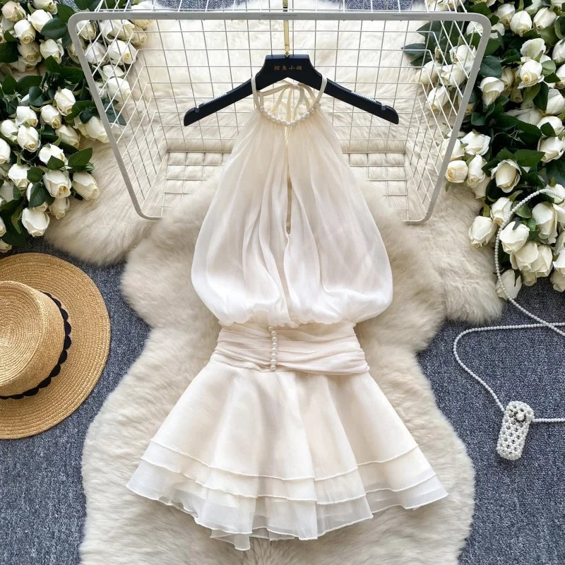 Lace-Up Halter Mini Dress