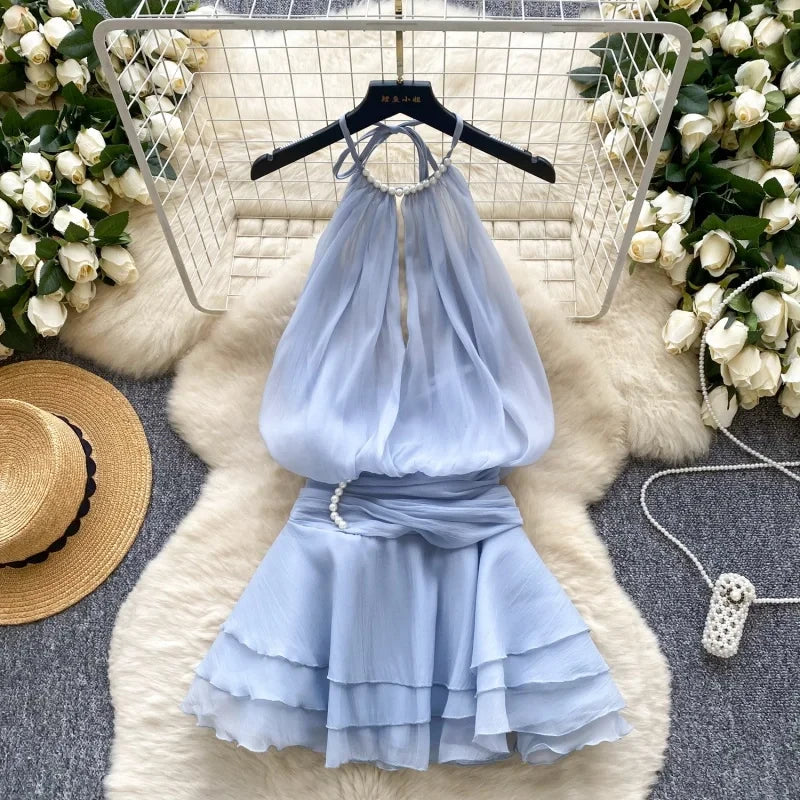 Lace-Up Halter Mini Dress