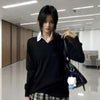 College Style V-Neck Knitted Sweater