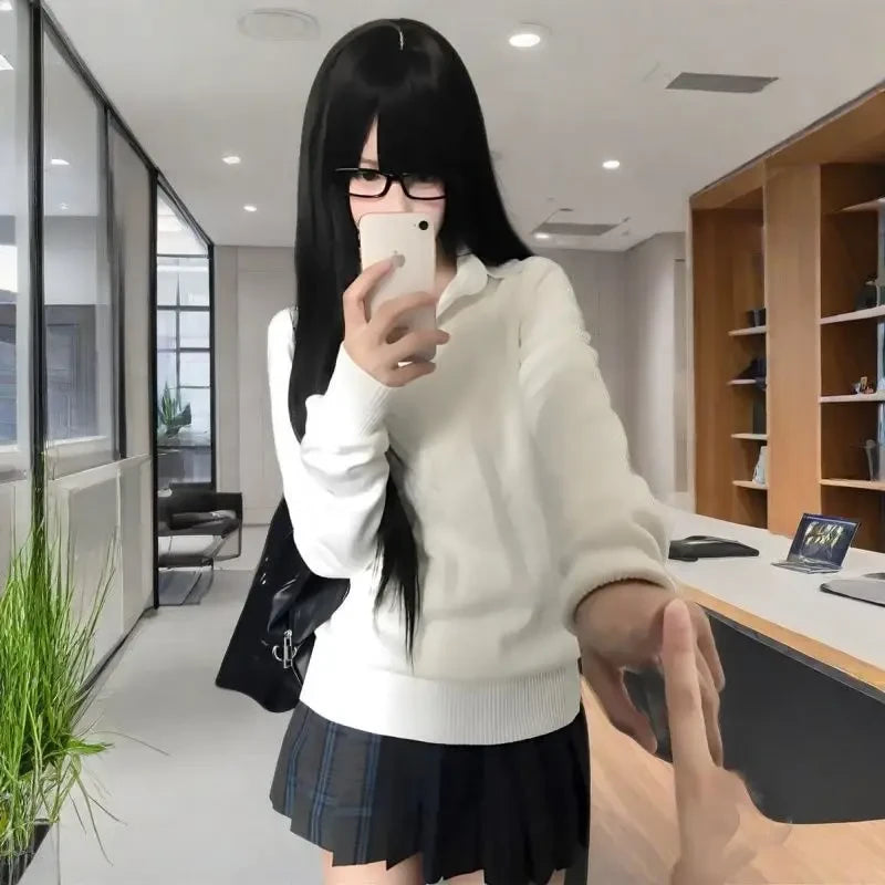 College Style V-Neck Knitted Sweater