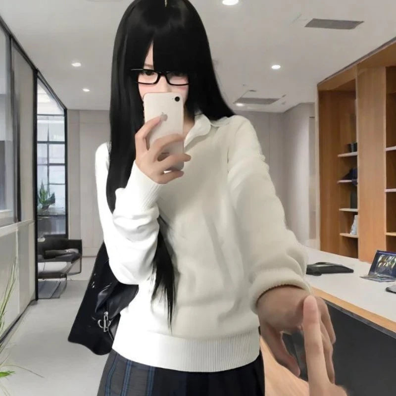 College Style V-Neck Knitted Sweater