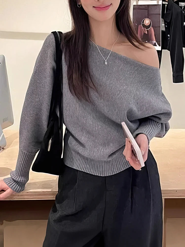 Batwing Sleeve Knitted Pullover Sweater