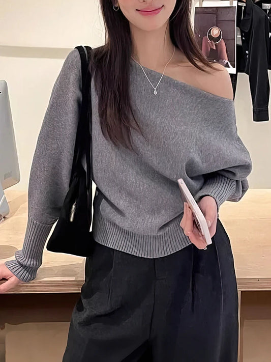 Batwing Sleeve Knitted Pullover Sweater
