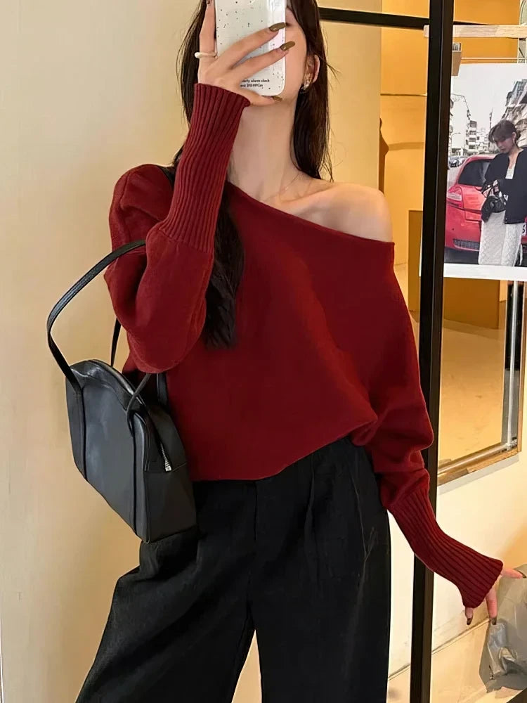Batwing Sleeve Knitted Pullover Sweater