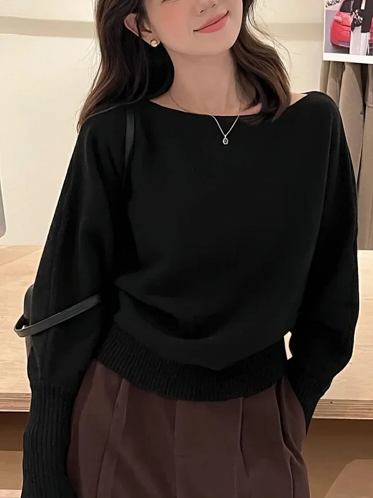 Batwing Sleeve Knitted Pullover Sweater