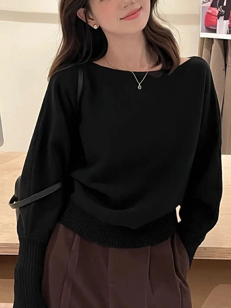Batwing Sleeve Knitted Pullover Sweater