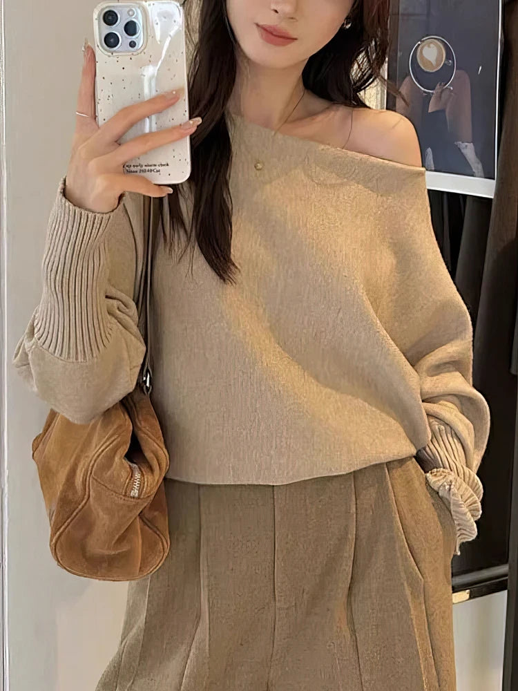 Batwing Sleeve Knitted Pullover Sweater