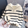 Striped Zipper Knit Pullover