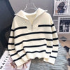 Striped Zipper Knit Pullover