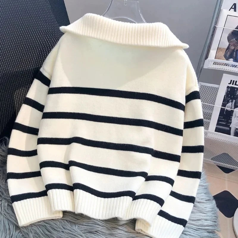 Striped Zipper Knit Pullover