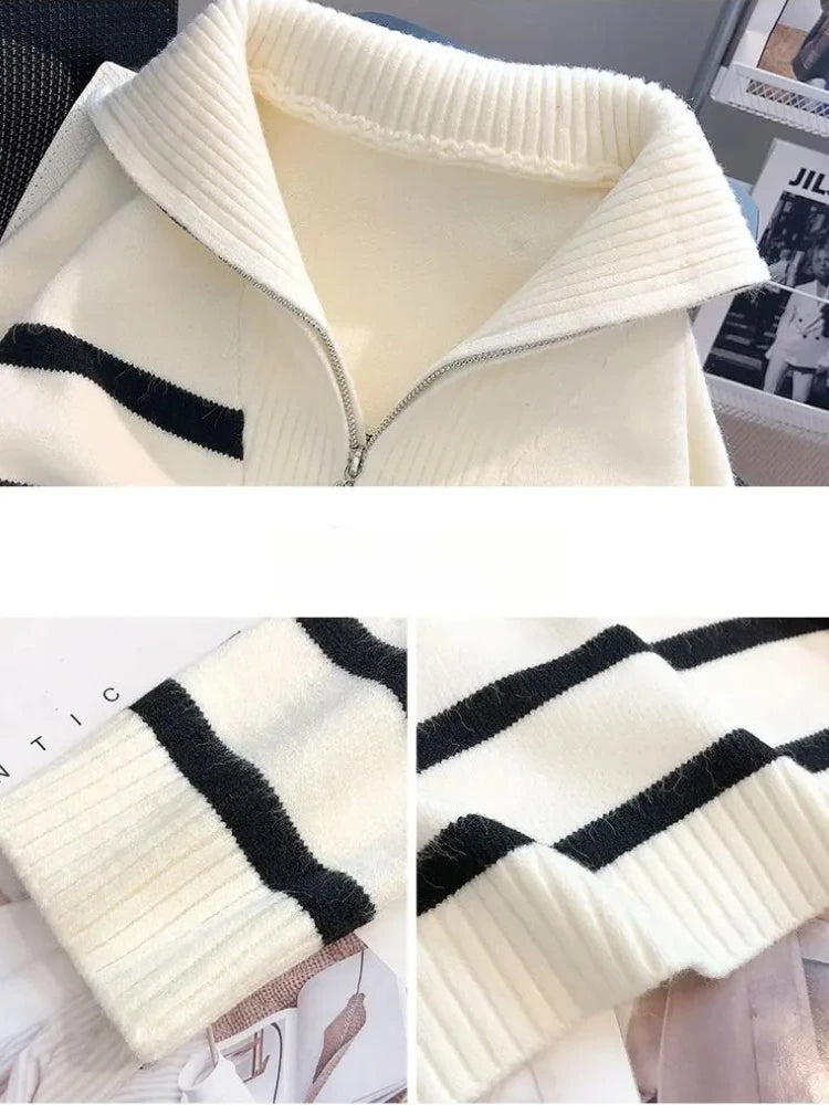 Striped Zipper Knit Pullover