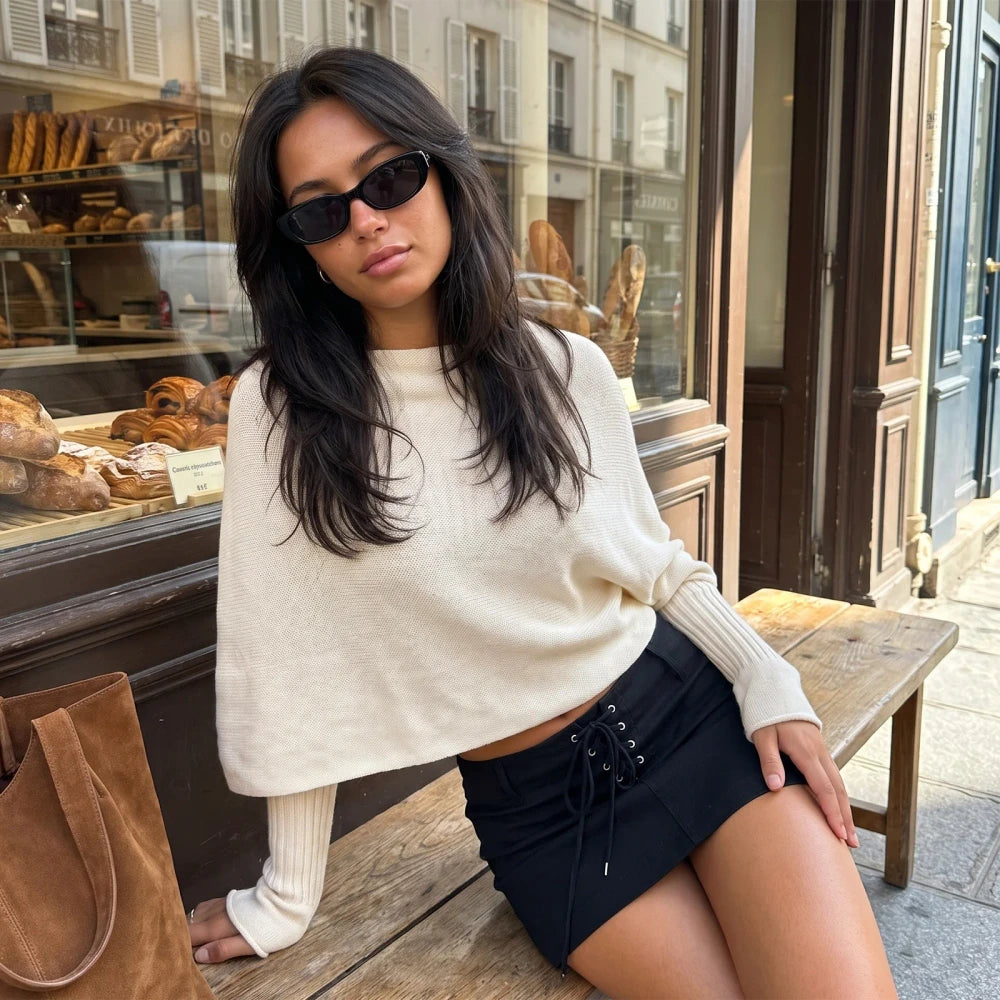 Ribbed Knit Boat Neck Pullover