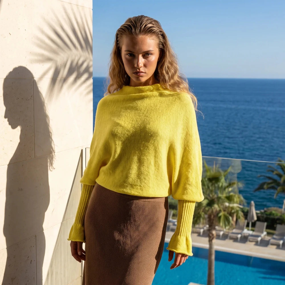 Ribbed Knit Boat Neck Pullover