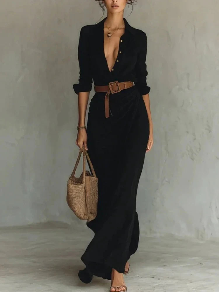 Khaki Belted Wrap Maxi Dress