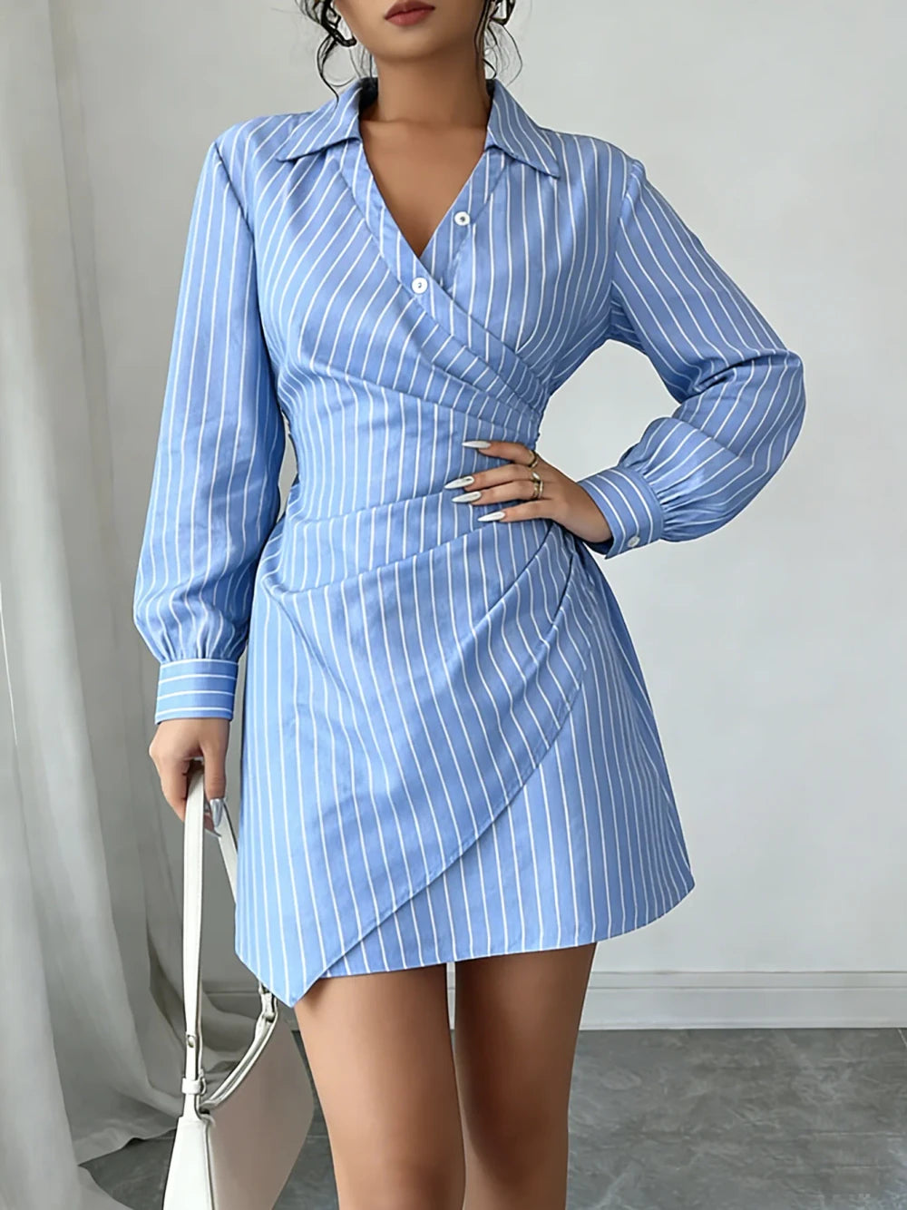 Striped Wrap Shirt Dress