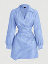 Striped Wrap Shirt Dress