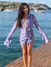 Stripe Wrap Tie Mini Dress