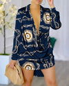 Geometric Print V-Neck Mini Dress