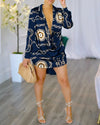 Geometric Print V-Neck Mini Dress