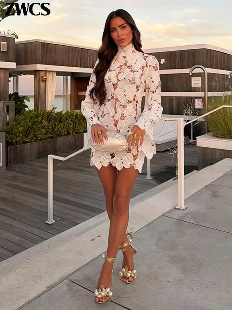 Crochet Hollow-Out Mini Dress