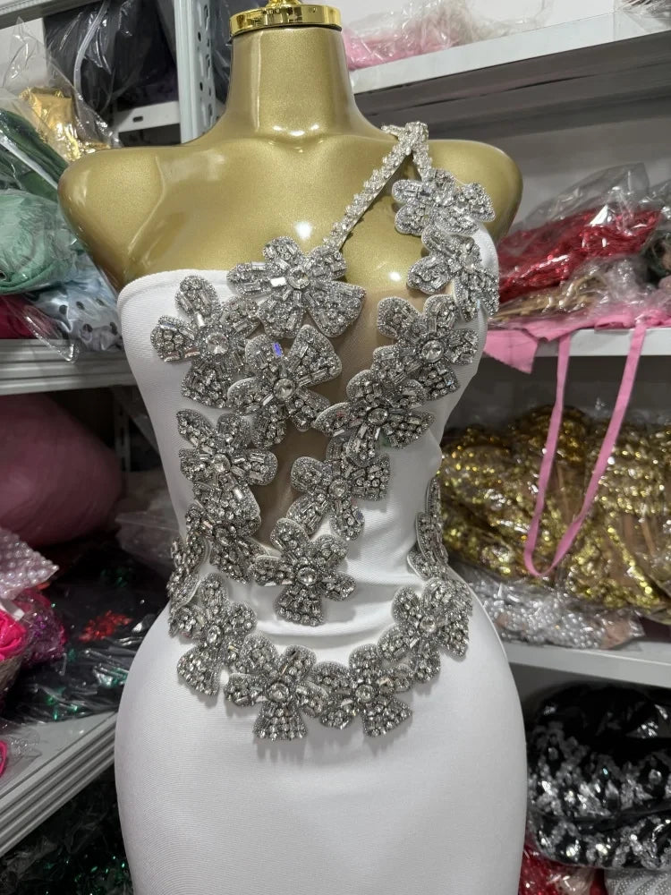 Rhinestone One-Shoulder Bandage Dress
