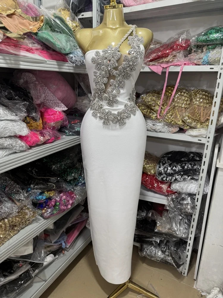 Rhinestone One-Shoulder Bandage Dress
