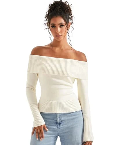Ribbed Knit Off Shoulder Sweater