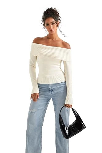 Ribbed Knit Off Shoulder Sweater