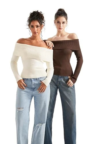 Ribbed Knit Off Shoulder Sweater