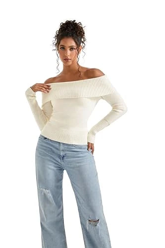 Ribbed Knit Off Shoulder Sweater