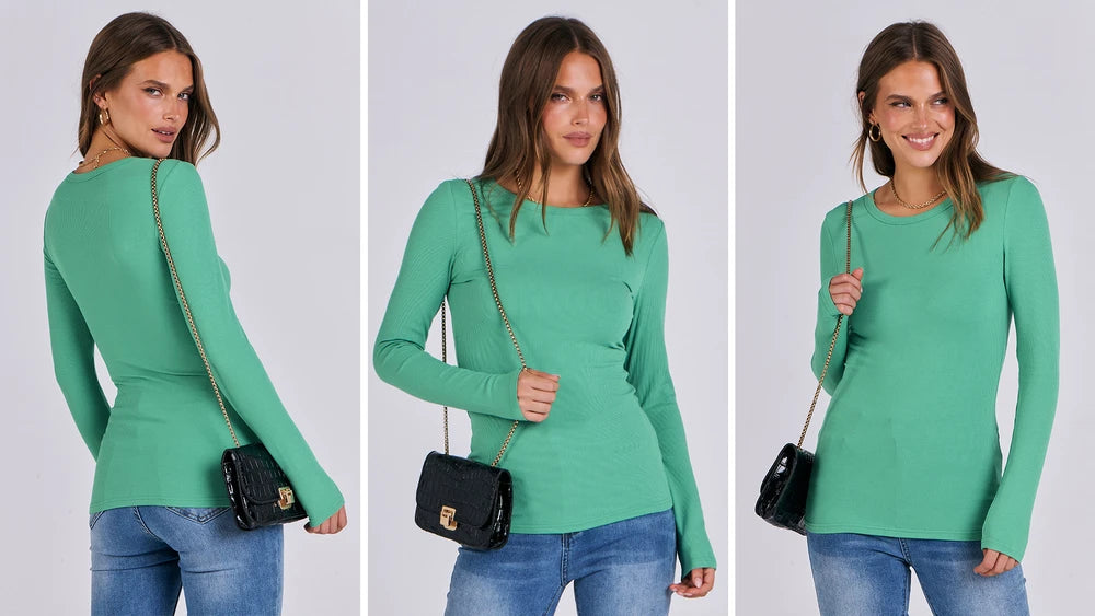 Anrabess Ribbed Long Sleeve Fitted Top