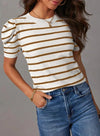 Striped Short Puff Sleeve Knit Top