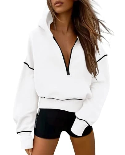 Fleece Lined Half Zip Cropped Hoodie