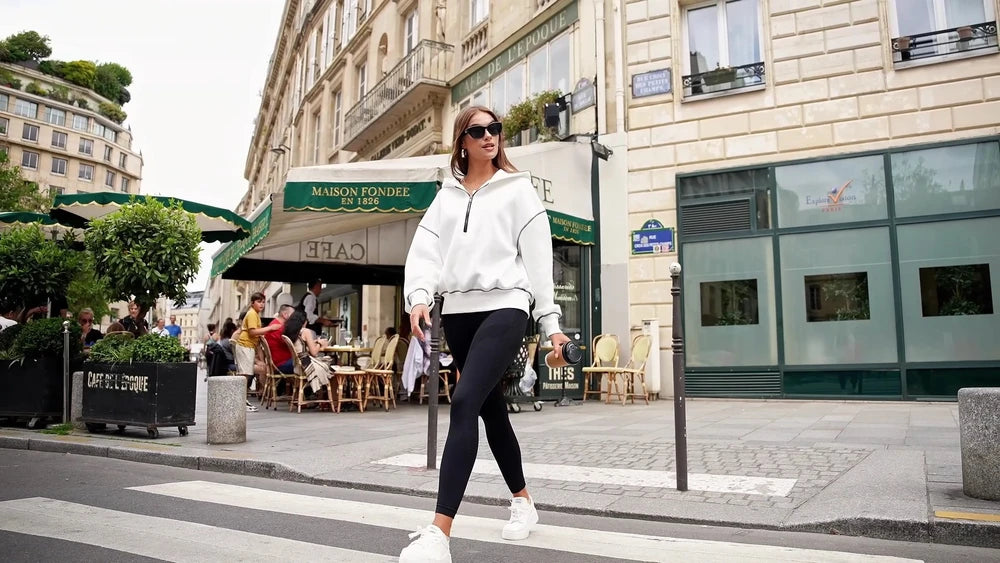 Fleece Lined Half Zip Cropped Hoodie