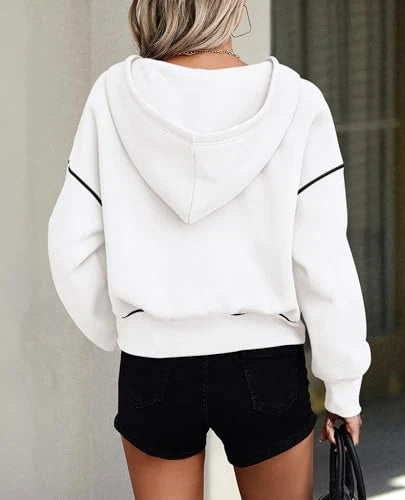 Fleece Lined Half Zip Cropped Hoodie