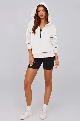 Fleece Lined Half Zip Cropped Hoodie